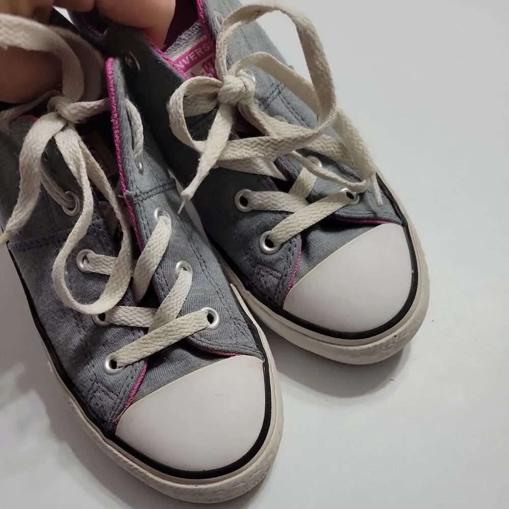 Converse All Star Shoes Girl 2 Grey Purple Low Top Jersey Canvas Comfort Sneaker